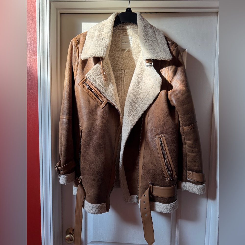 Avec les Filles Oversize Faux Shearling Moto Jacket